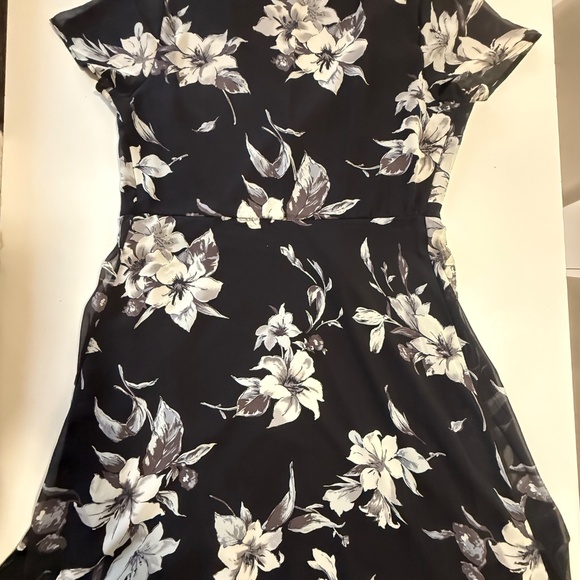 Dark Bohemian Floral Wrap Dress – Sheer Sleeve, Tie Waist, Flowy Above Knee, Sma - Picture 2 of 7